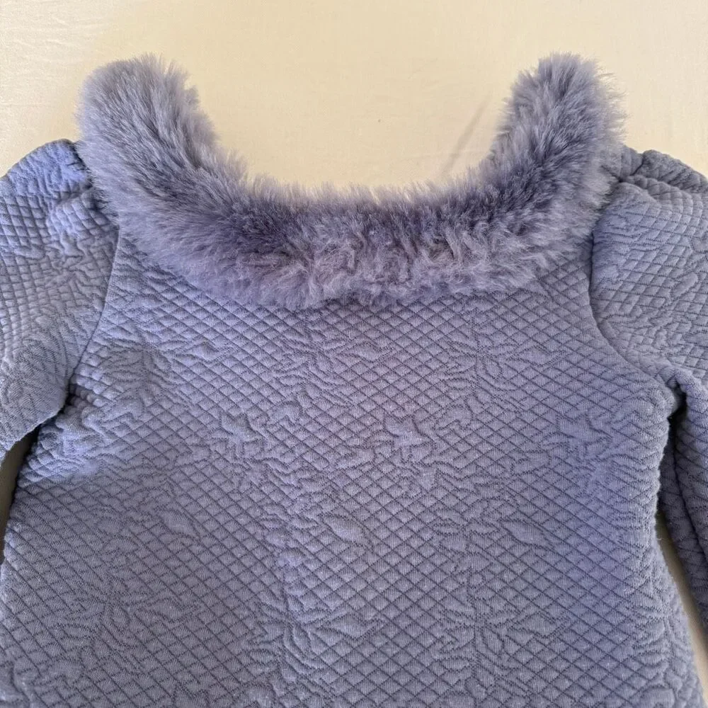 Janie and Jack | Lilac Textured Floral Knit Dress | Faux Fur Trim | Girls 6